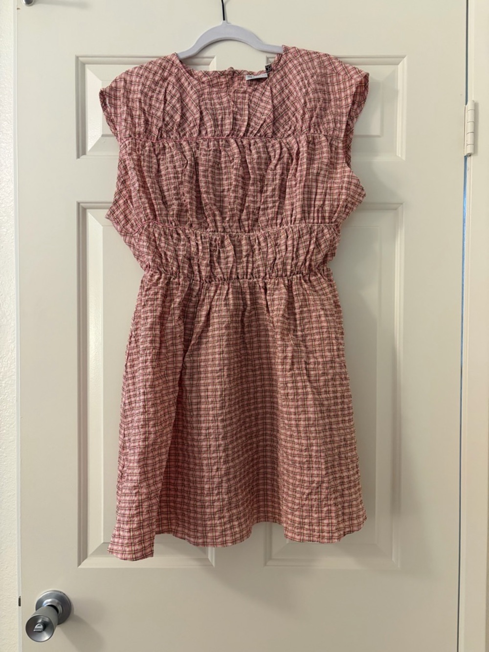 ASOS Pink Plaid Smocked Mini Dress